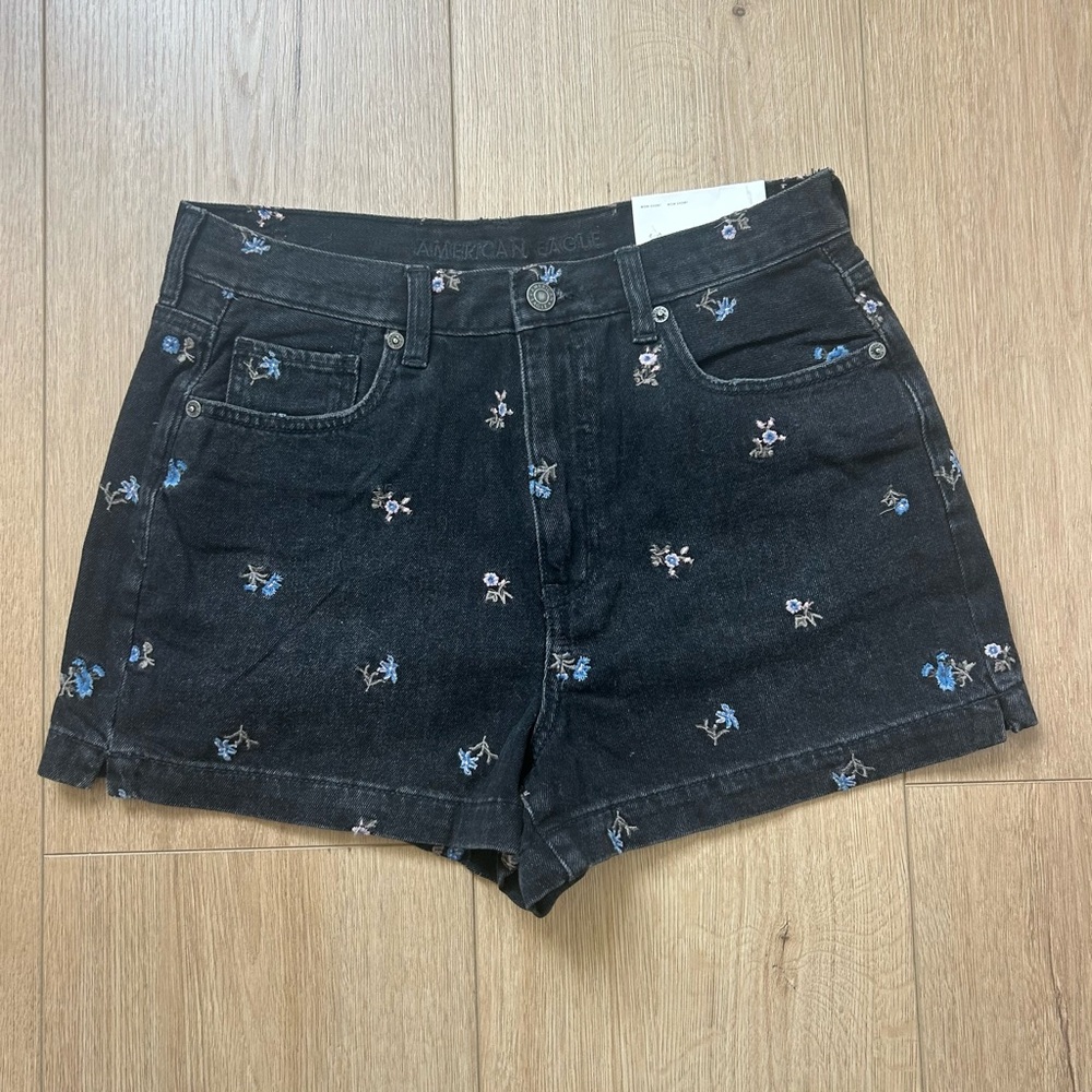 American Eagle Outfitters Black Floral Jean Shorts